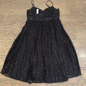 J. Crew Pleated Midi Dress in Metallic Lace Size 16 NEW